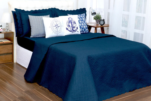 Kit Cobreleito e Lençol Liberty Queen Com Almofadas Azul 08 pçs